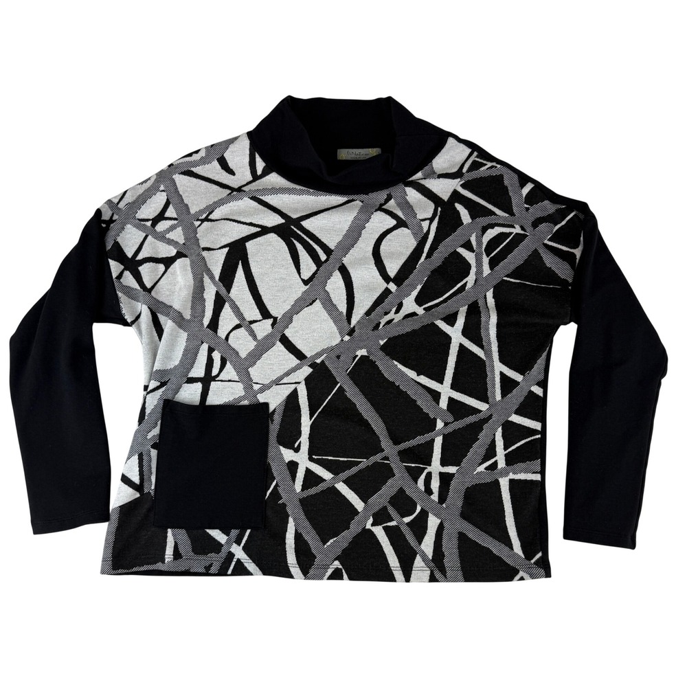 Chalet et Ceci Mock Neck Top Women S Black White Abstract Geometric SP62162